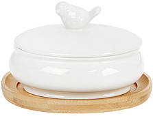 Цукорниця порцелянова Nouvelle Home Пташка 250мл на підставці-костері