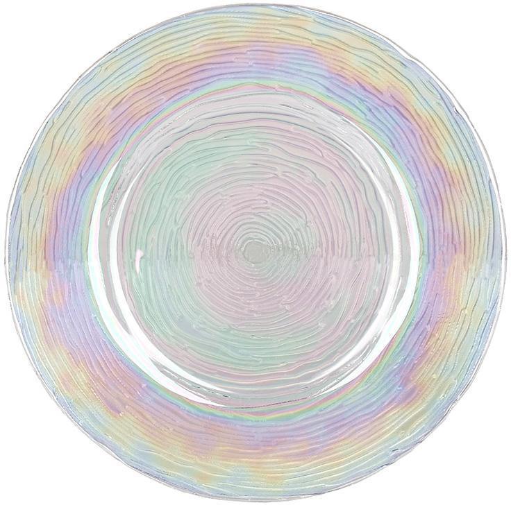 Набір 6 скляних обідніх тарілок "Fleur Pearl" Ø33см, перламутр