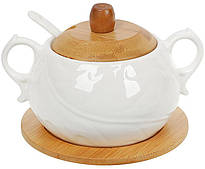 Цукорниця порцелянова Nouvelle Home Лист 400мл з двома ручками на підставці-костері