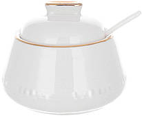 Цукорниця "Valencia" 300мл, біла порцеляна із золотою облямівкою та порцеляновою ложечкою