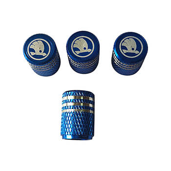 Металеві ковпачки на ніпель з логотипом Skoda синій