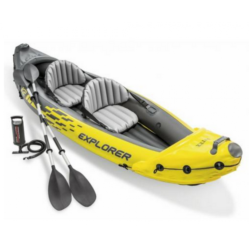 💙Надувний човен-байдарка двомісна Intex 68307 "EXPLORER-K2 KAYAK" кайак з 2 веслами та ручним насосом, Жовтий, фото 1