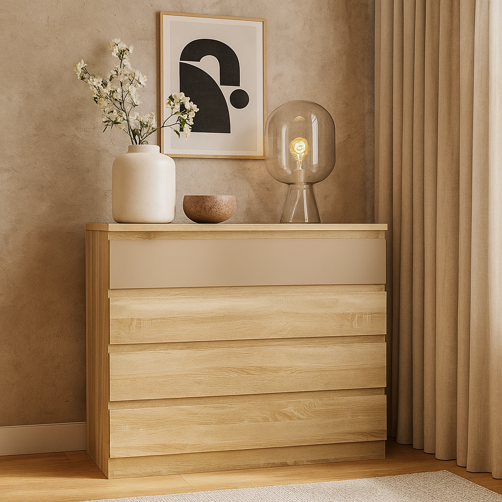 Маленький стильний комод без ручок в спальню у сучасному стилі для білизни та одягу 4Ш Аляска 112*95 см, фото 1