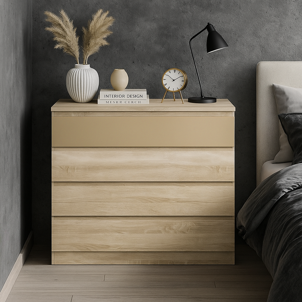 Сучасний комод дуб сонома на 4 шухляди без ручок для білизни речей у спальню 110 см ЛДСП Аляска Мебель Сервіс
