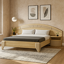 Широке двоспальне ліжко з красивим узголів'ям з ДСП та приліжковими тумбами в спальню Аляска 160*200 см