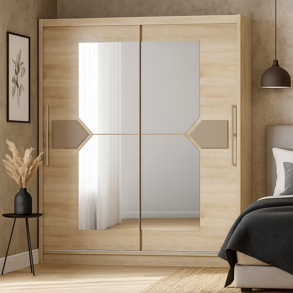 Сучасна дводверна шафа купе з дзеркалом 2 метри для одягу в спальню дуб сонома ЛДСП Аляска Мебель Сервіс