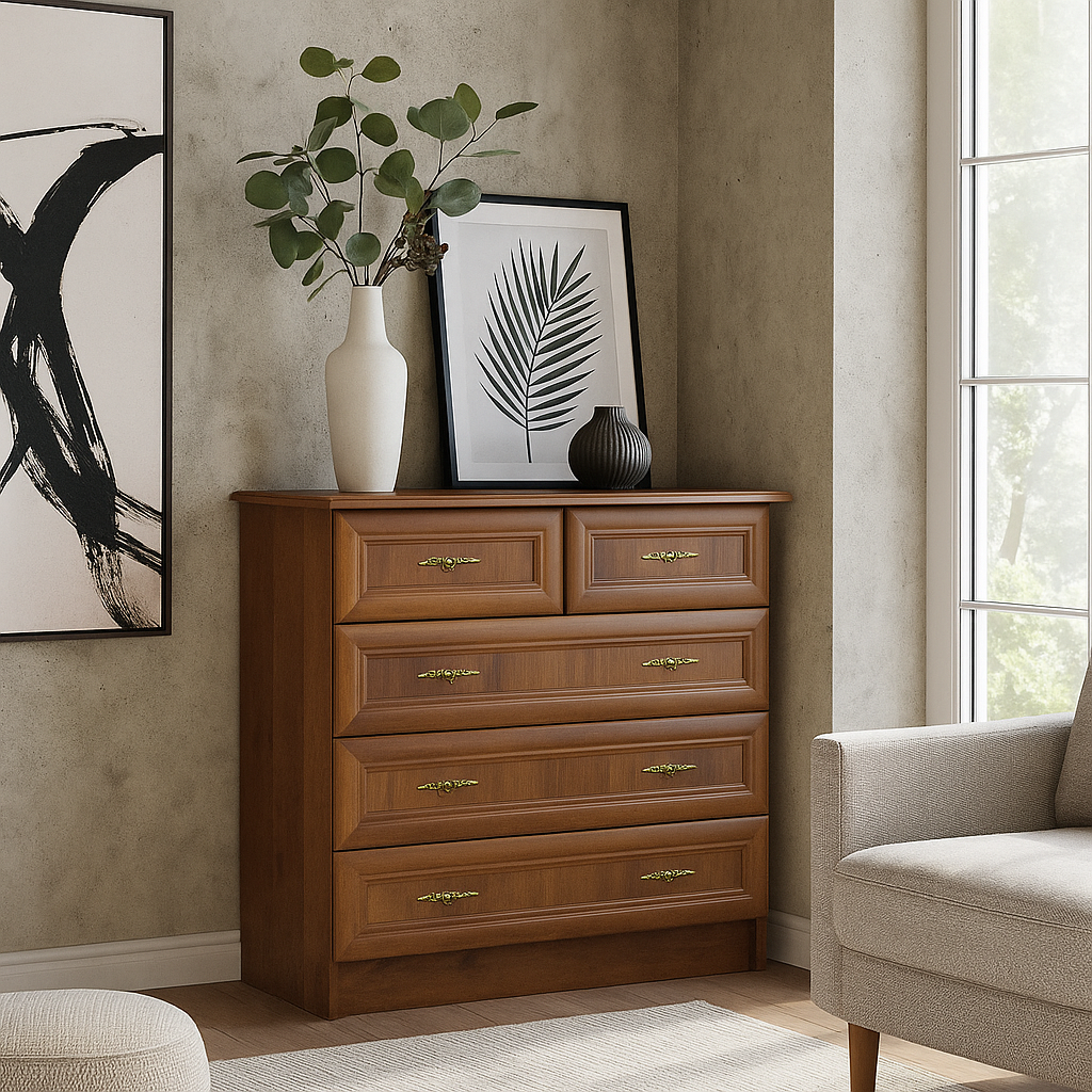 Класичний коричневий комод на 5 шухляд класика в спальню, вітальню, зал горіх Барон Мебель Сервіс, фото 1