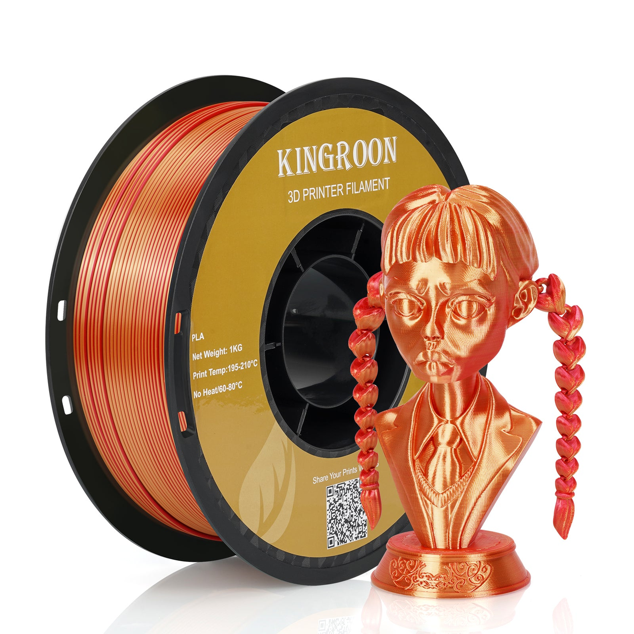 Філамент (пластик для 3D-принтера) PLA Dual-Silk HC116 Kingroon 1,75 мм 1 кг Red-Golden, фото 1