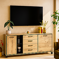 Сучасний великий довгий комод 2Д4Ш під телевізор зі склом у вітальню Велс Мебель Сервіс