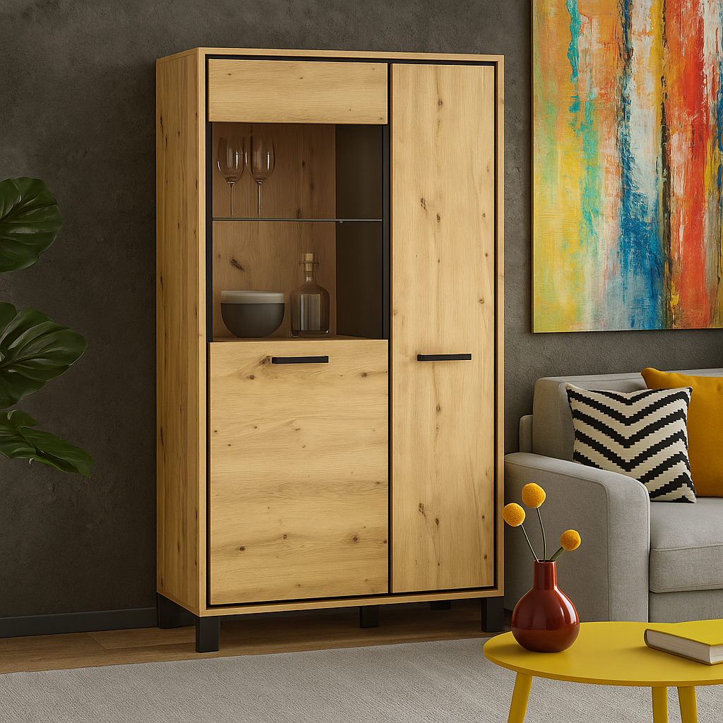 Сучасний стильний комод 1В1Д зі склом для посуду у вітальню лофт Велс Мебель Сервіс