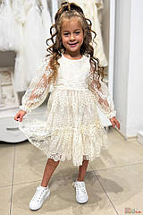 ОПТОМ Плаття кольору беж у мереживні букетики з оборкою (104 см)  Serkon 8682857237819