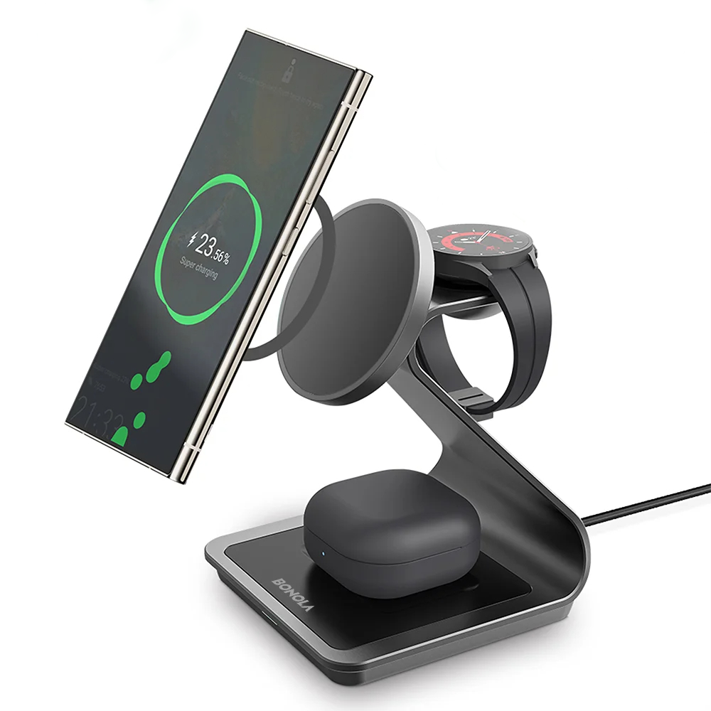 Бездротовий зарядний пристрій Bonola B022 Fast Wireless Charger, Magnetic 3 в 1 для Samsung + адаптер 20 W