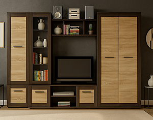 Функціональна гірка стінка 3 метри в зал вітальню під ТВ з шафою для одягу та білизни Конго Мебель Сервіс
