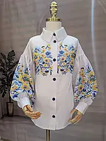 Ошатна блуза для дівчинки Біла 116-134р. Блуза з довгим рукавом Блуза-аналог вишиванки для дівчаток