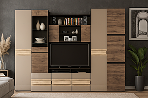 Сучасна стильна стінка під телевізор з шафою для одягу у вітальню зал 3 метри Гламур Мебель Сервіс