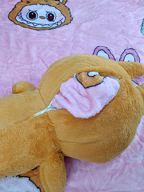 М'яка іграшка з пледом усередині Лабубу з бантиком помаранчевий 50 см, фото 2