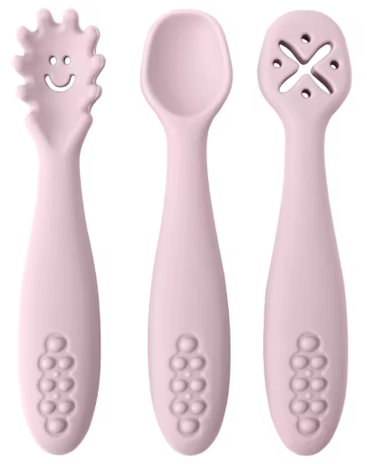 Набір дитячих силіконових приборів, 3 шт (рожевий), фото 1