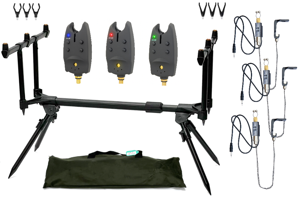 Набір для коропової риболовлі: род-под Delta RP184 на 3 вудилища + сигналізатори клювання + свінгери з підсвіткою