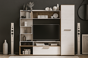 Сучасна маленька стінка в зал вітальню 2 метри під телевізор з відкритими полицями Ферара Мебель Сервіс