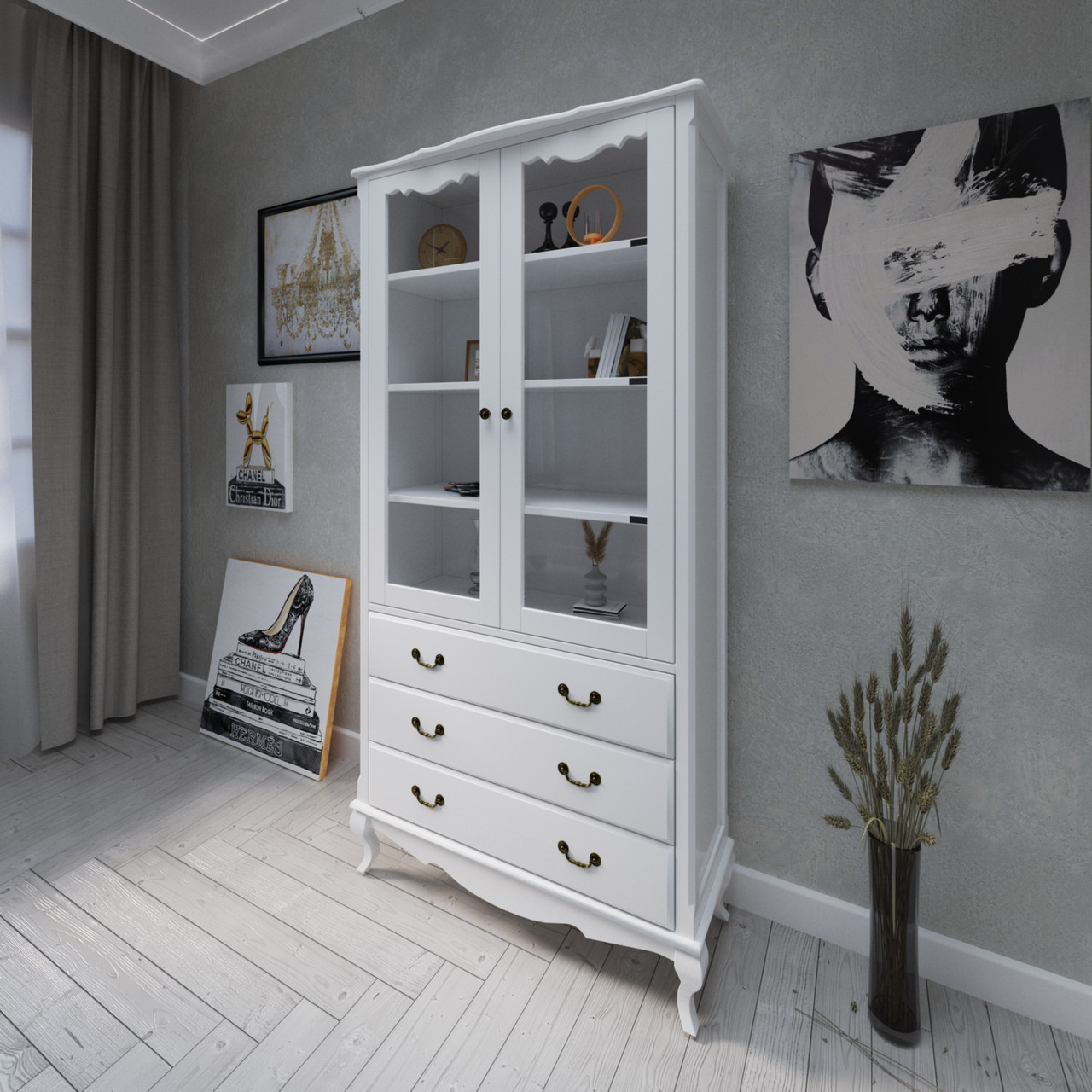 Дерев'яний сервант "Моне" в спальню з двома дверцями та трьома шухлядами, фото 1