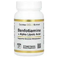 Бенфотіамін + Альфа-ліпоєва кислота California Gold Nutrition Benfotiamine + Alpha Lipoic Acid and L-Leucine 30 капс.