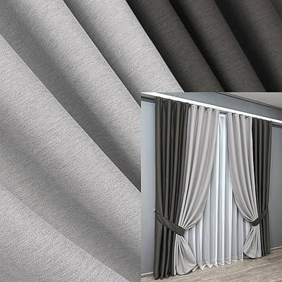 Комбіновані (2шт. 1,5х2,7м.) штори, блекаут двосторонній. Колір графітовий зі світло-сірим. Код 014дк (1791ш) 11-0251