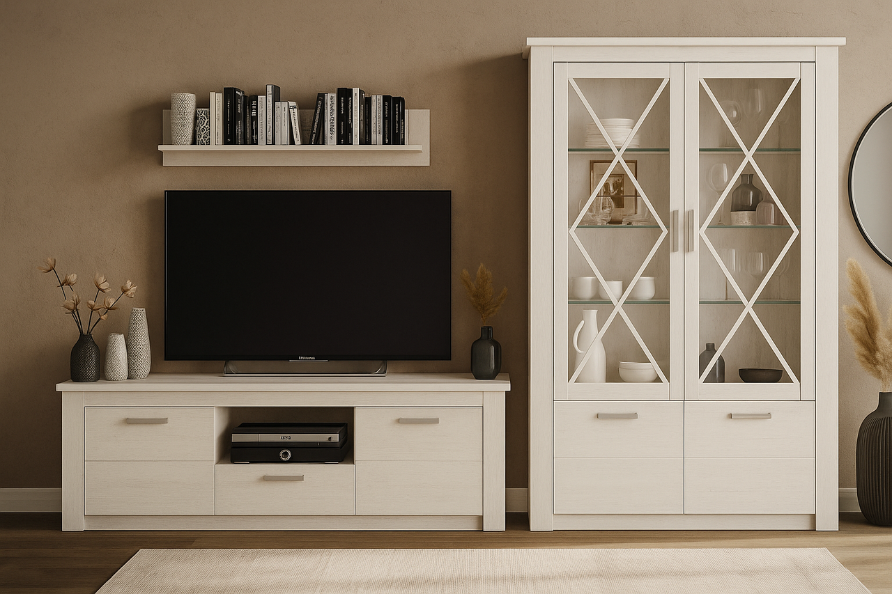 Модульна сучасна біла стінка у вітальню зал в стилі прованс Джорджиа Мебель Сервіс андерсон пайн, фото 1