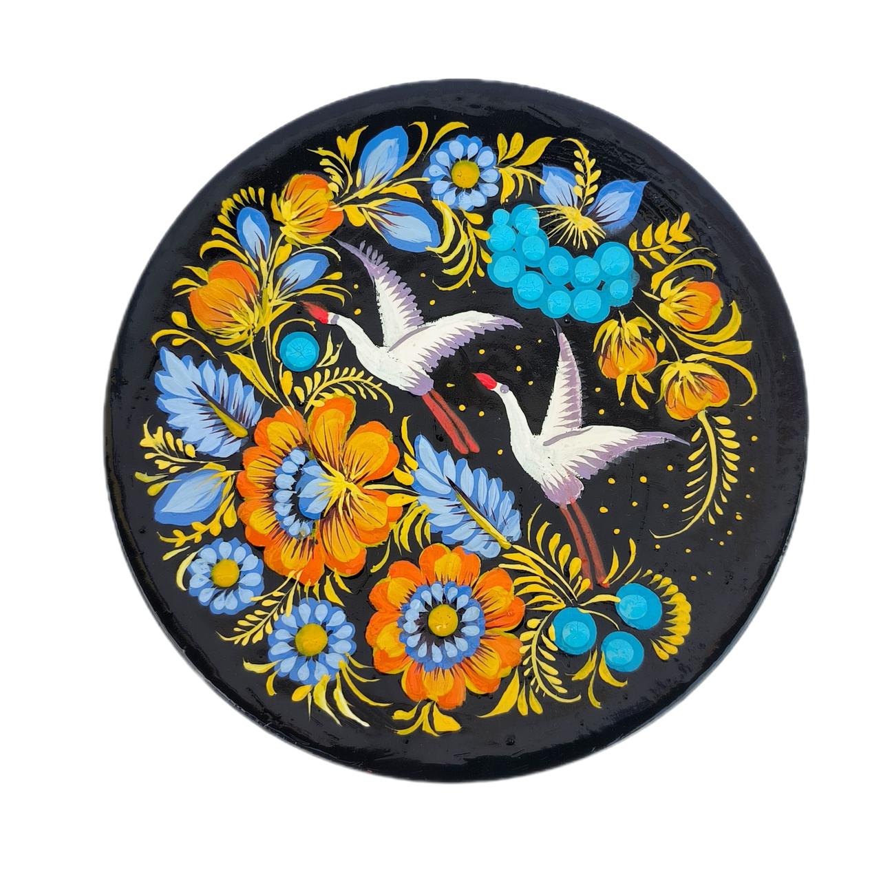 Тарілка 15 см  у подарунковому пакуванні  "Лелеки, сині квіти", з авторським петриківським розписом