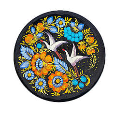 Тарілка 15 см  у подарунковому пакуванні  "Лелеки, сині квіти", з авторським петриківським розписом