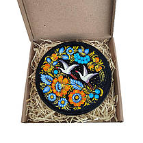 Тарілка 15 см  у подарунковому пакуванні  "Лелеки, сині квіти", з авторським петриківським розписом, фото 4