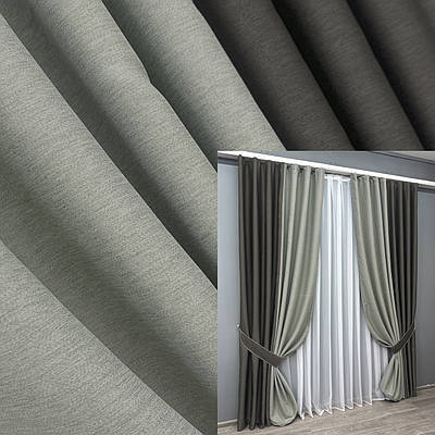 Комбіновані (2шт. 1,5х2,7м.) штори, блекаут двосторонній. Колір графітовий з сатиновим. Код 014дк (1790ш) 11-0249