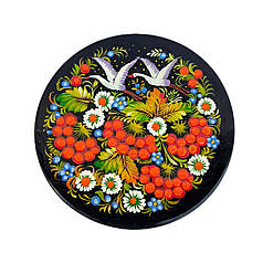 Тарілка 15 см у подарунковому пакуванні "Лелеки, червоні квіти",  з авторським петриківським розписом