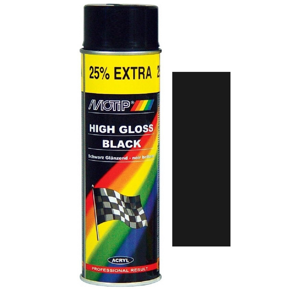 Акрилова фарба спрей чорна Motip High Gloss Black RAL 9005 500мл