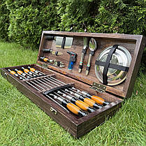 Подарунковий набір для пікніка Голд ручної роботи (шампура та аксесуари). Набір для приготування шашлику., фото 2