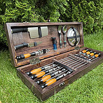 Подарунковий набір для пікніка Голд ручної роботи (шампура та аксесуари). Набір для приготування шашлику., фото 3