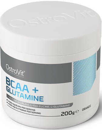 Амінокислота ВСАА глутамін OstroVit BCAA + Glutamine 200 г апельсин, фото 2
