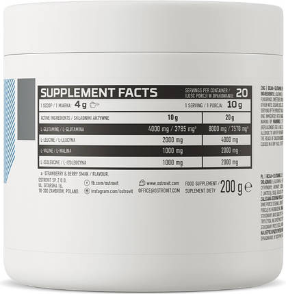 Амінокислота ВСАА глутамін OstroVit BCAA + Glutamine 200 г апельсин, фото 3
