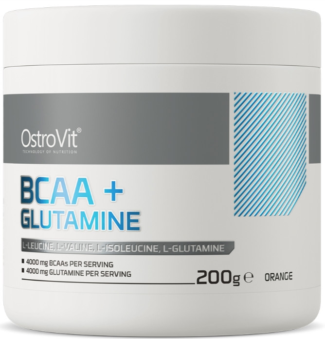 Амінокислота ВСАА глутамін  OstroVit BCAA + Glutamine 200 г апельсин