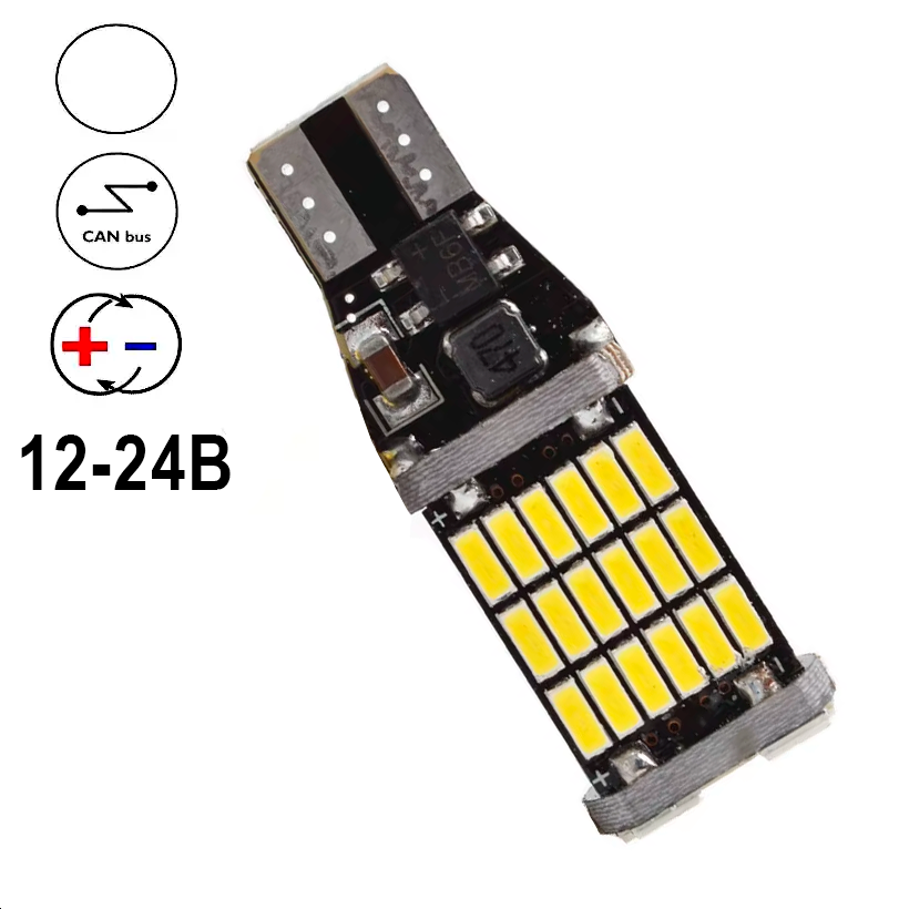 Автолампа Terra T15, цоколь W16W, 4014-45SMD, Canbus, Біполярна, біла, 12-24В, фото 1