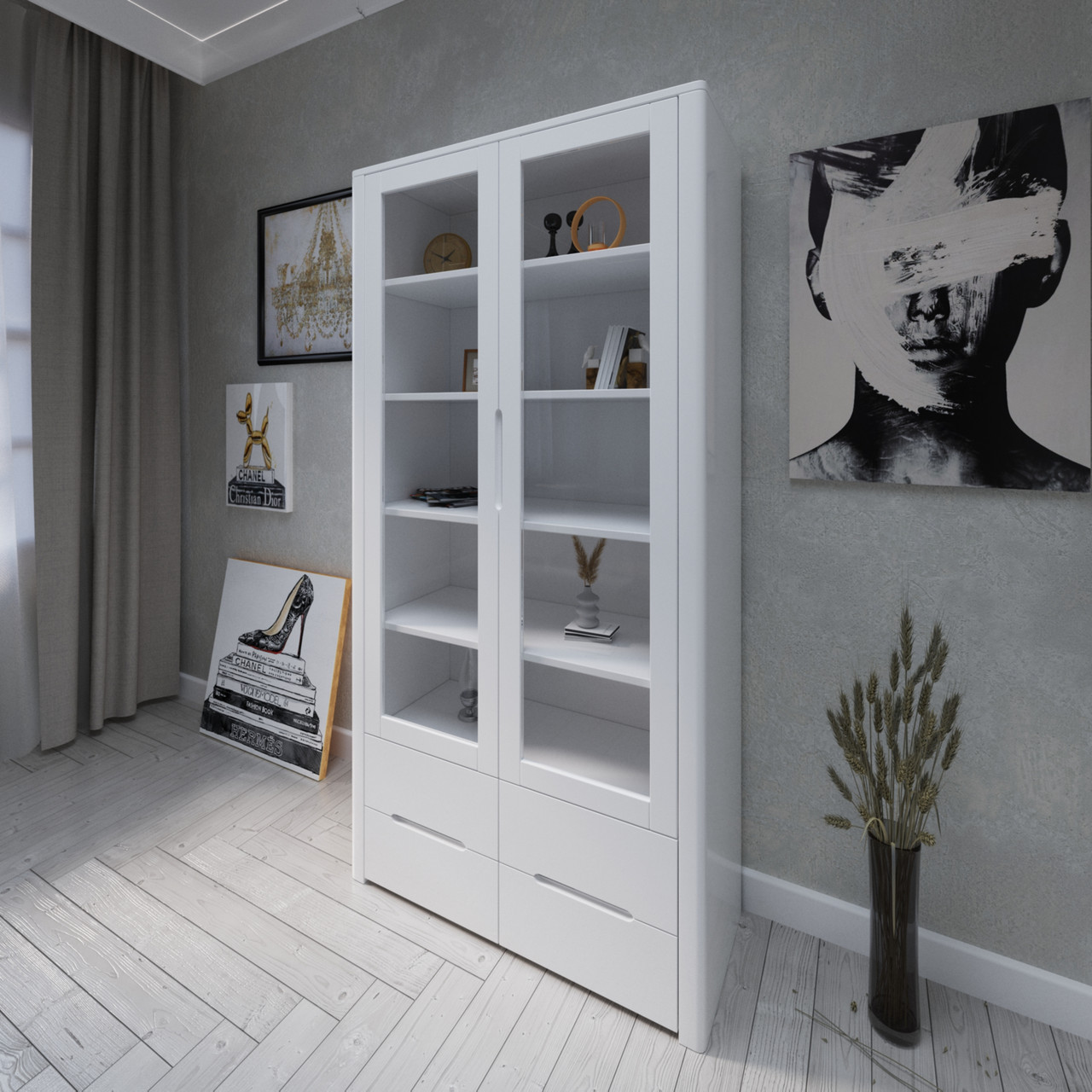 Дерев'яний сервант "Орео" в спальню з двома дверцями та чотирма шухлядами, фото 1