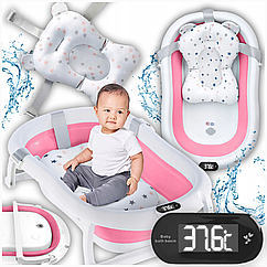 Дитяча ванночка складна з подушкою, термометром для купання дитини рожева для дівчинки Kanzaa Pink