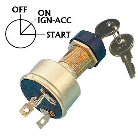 Замок запалювання 3-позиційний, водонепроникний, 15 А, латунь, Osculati., фото 1