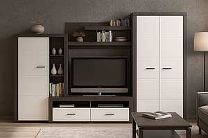 Сучасна в кольорі венге білий глянець стінка під телевізор з шафою у вітальню зал Неон-2 Мебель Сервіс