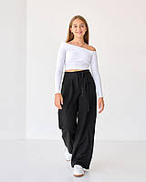 Чорні штани для дівчинки вільного крою в школу тм Bosskids розмір