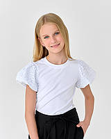 Блуза кофтинка для дівчинки з коротким рукавом біла тм BossKids