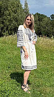 Сукня вишиванка ручної роботи "Срібні сутінки" з рукавом три чверті