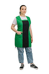 Фартух подвійний зі спинкою Бедрик чорний/зелений універсальний розмір для клінінгу касирів персоналу торгівлі
