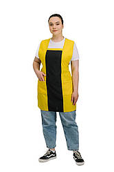 Фартух подвійний зі спинкою Бедрик чорний/жовтий універсальний розмір для клінінгу касирів персоналу торгівлі