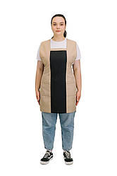 Фартух подвійний зі спинкою Бедрик чорний/беж універсальний розмір для клінінгу касирів персоналу торгівлі