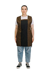 Фартух подвійний зі спинкою Бедрик чорний/шоколад універсальний розмір для клінінгу касирів персоналу торгівлі